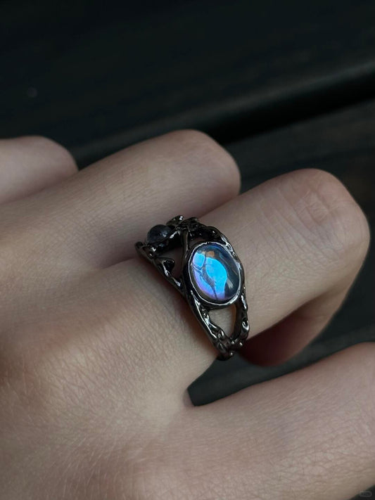Blue Moon Glass Dream | Azure Lunar Glass Ring (Y2K Limited)