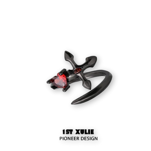 Scarlet Heart Memory | Crimson Stone & Blade Remembrance Ring (Y2K Limited)