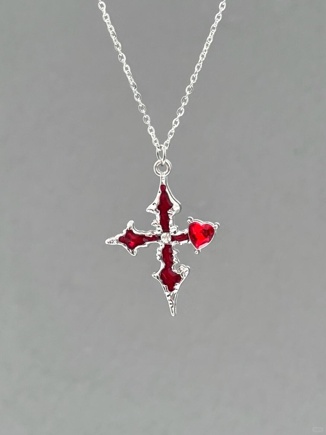 Blood-Red Cross Necklace | Gothic Scarlet Elegance & Dark Design (Limited Edition)
