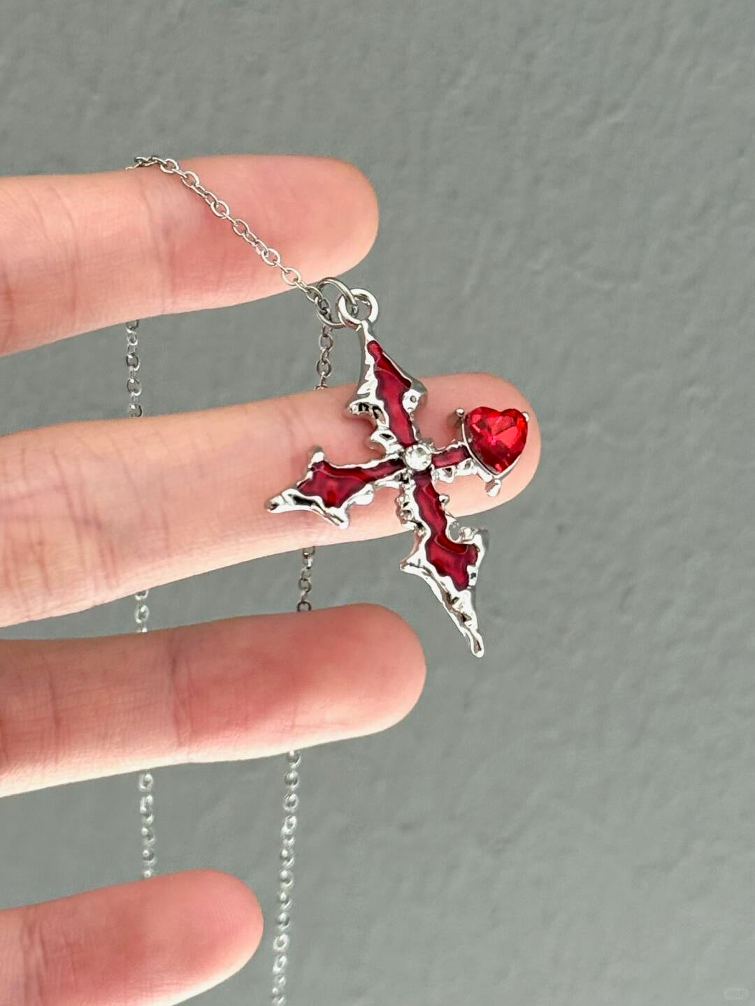 Blood-Red Cross Necklace | Gothic Scarlet Elegance & Dark Design (Limited Edition)
