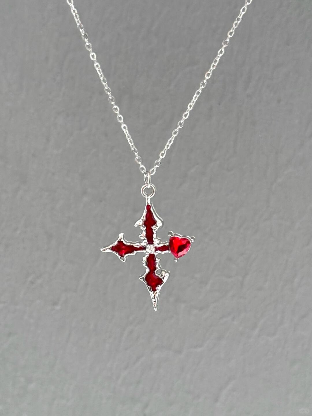 Blood-Red Cross Necklace | Gothic Scarlet Elegance & Dark Design (Limited Edition)