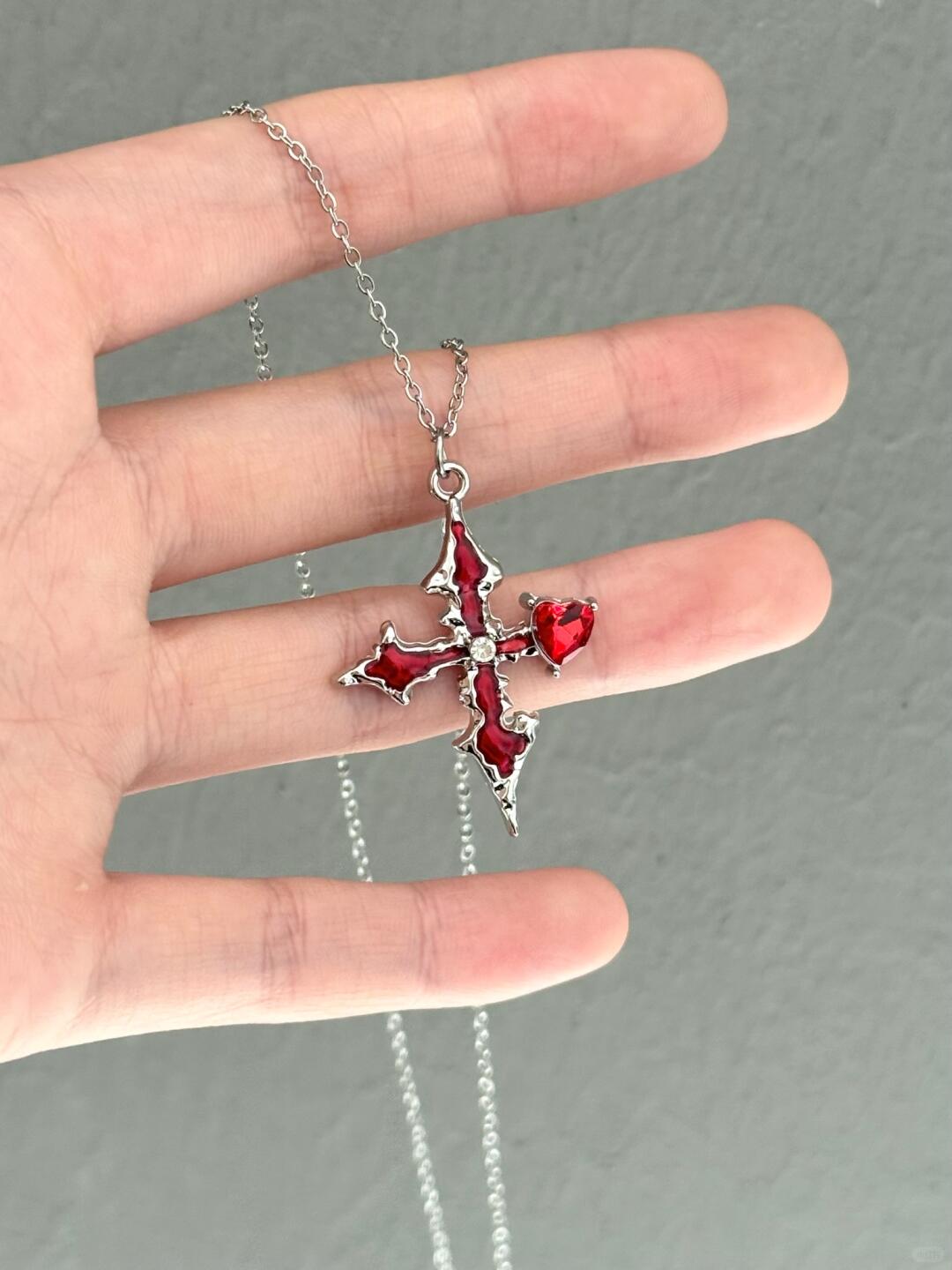 Blood-Red Cross Necklace | Gothic Scarlet Elegance & Dark Design (Limited Edition)