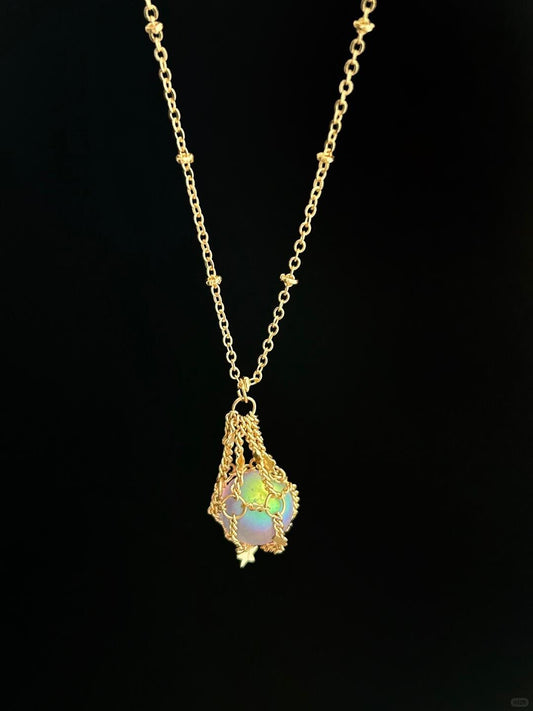 Stellar Dreamcatcher | Golden Aurora Net Dream Necklace (Y2K Limited)