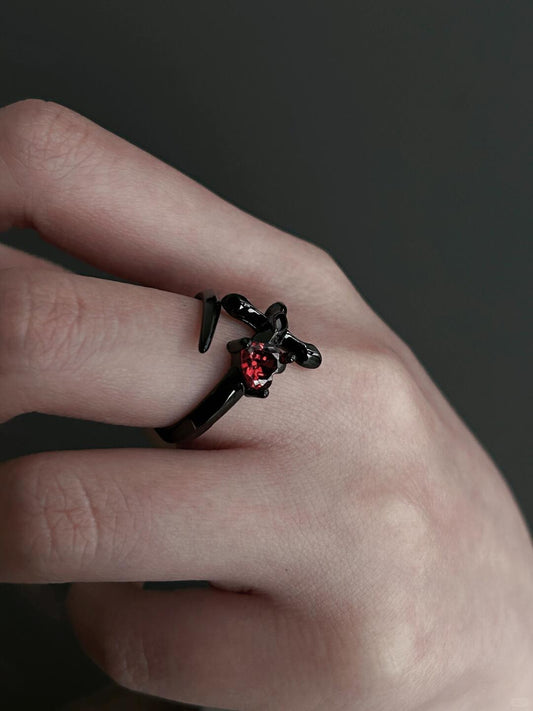 Scarlet Heart Memory | Crimson Stone & Blade Remembrance Ring (Y2K Limited)