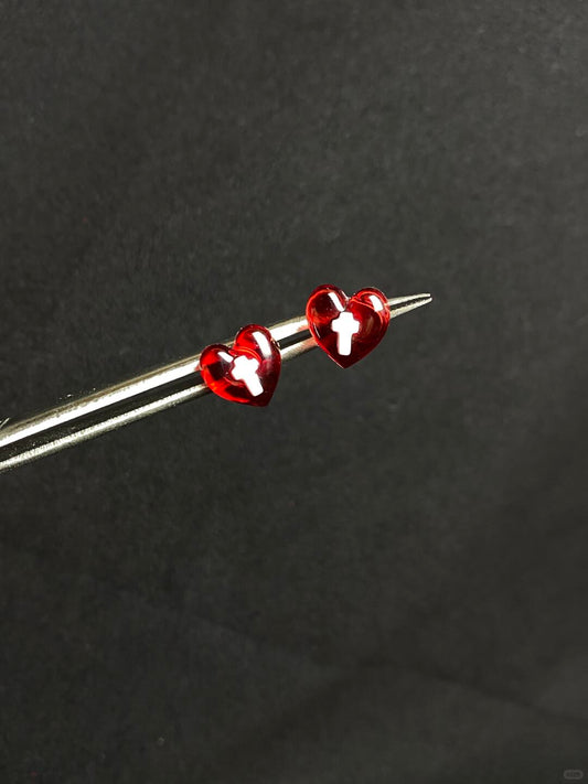 Scarlet Vow Stud Earrings | Crimson Heart & Gothic Cross (Limited Edition)