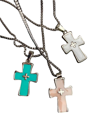 Silence Cross Necklace | Minimal Box Chain & Enamel Glow (Limited Edition)