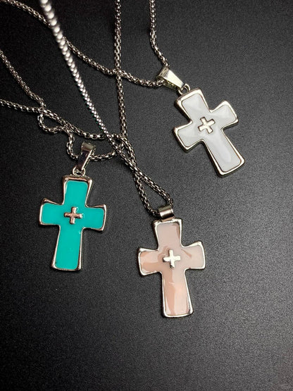 Silence Cross Necklace | Minimal Box Chain & Enamel Glow (Limited Edition)