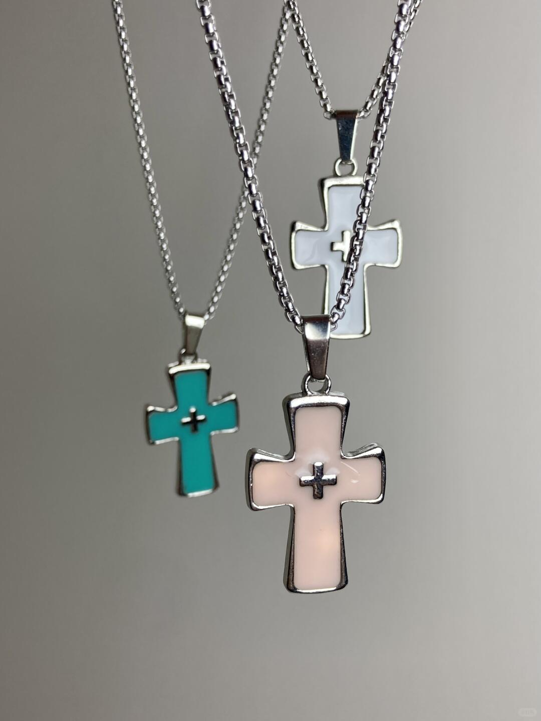 Silence Cross Necklace | Minimal Box Chain & Enamel Glow (Limited Edition)