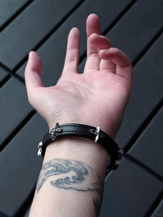 Force Bloom | “Have You Pushed Hard Enough?” Floral Leather Bracelet (Y2K Limited)