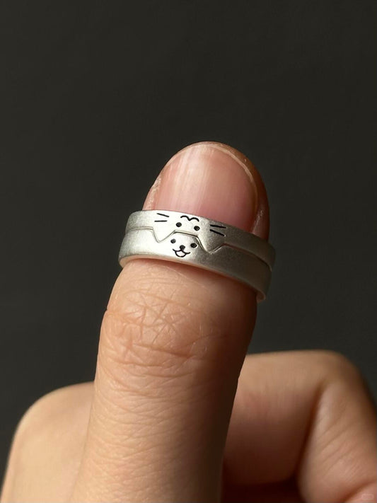 Cat & Loyal Dog | Matching Sterling Silver Couple Rings (Y2K Limited)