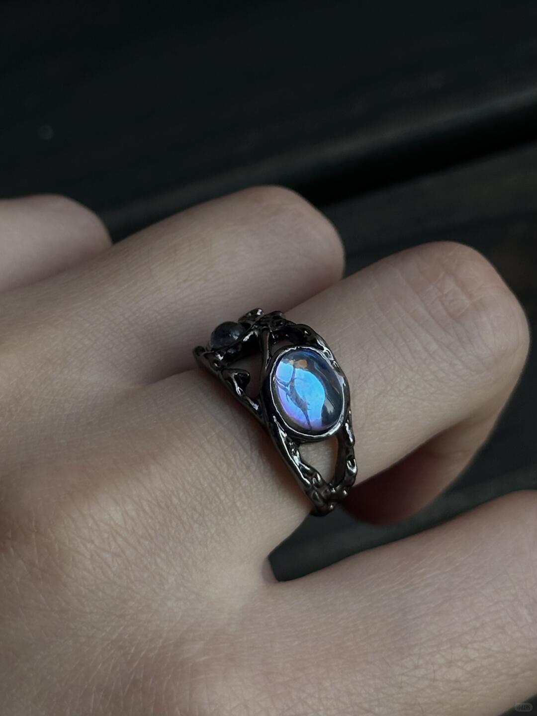 Blue Moon Glass Dream | Azure Lunar Glass Ring (Y2K Limited)