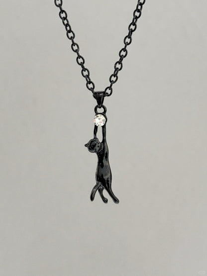 Shiny Stone Necklace | Playful Feline Charm (Limited Edition)
