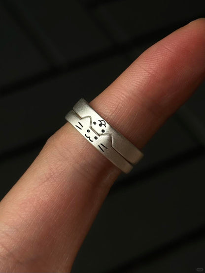 The World Is Torn, But We Sew It Back | Cat & Dog Couple Rings in Sterling Silver