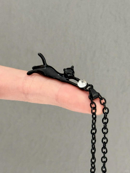 Shiny Stone Necklace | Playful Feline Charm (Limited Edition)