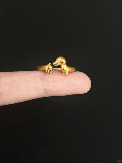 Golden Pup Embrace | Dog Hug Statement Ring (Y2K Limited)
