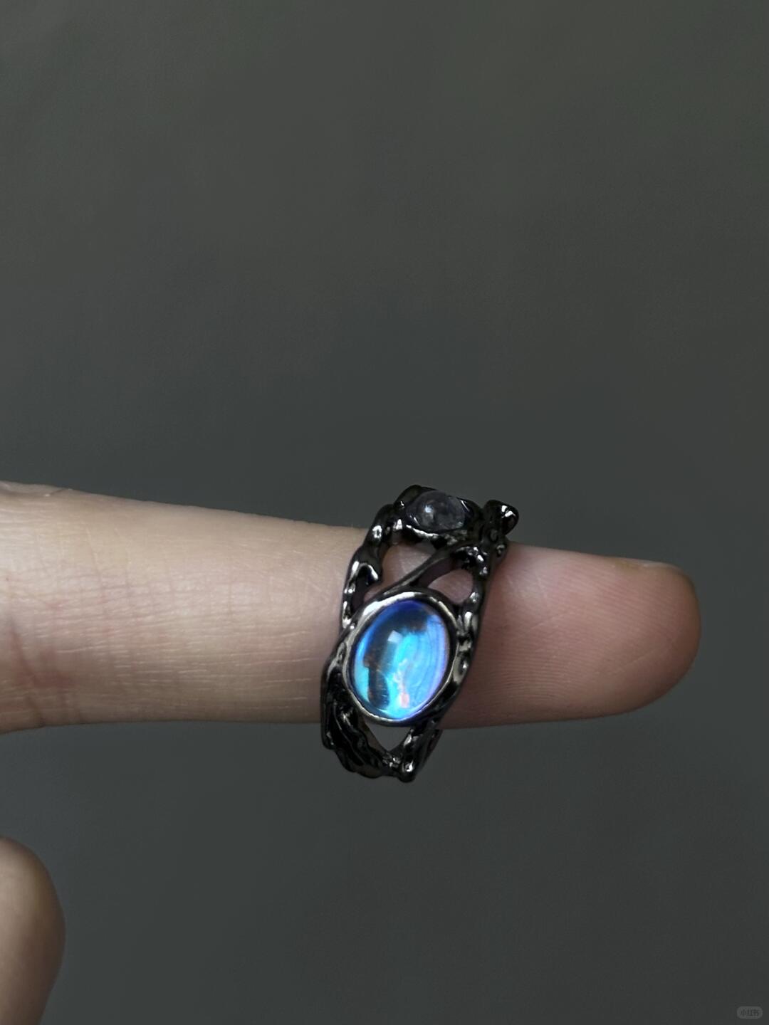 Blue Moon Glass Dream | Azure Lunar Glass Ring (Y2K Limited)