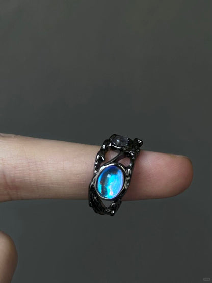 Blue Moon Glass Dream | Azure Lunar Glass Ring (Y2K Limited)