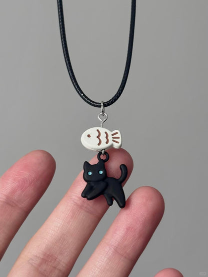 Kitten’s Dried Fish Habit | Novelty Fish Bone Charm Necklace (Y2K Limited)