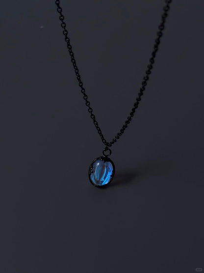 Blue Agate Soul Necklace | Minimalist Black Cord Pendant for Inner Depth & Self-Reflection