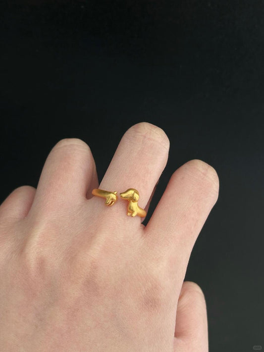 Golden Pup Embrace | Dog Hug Statement Ring (Y2K Limited)
