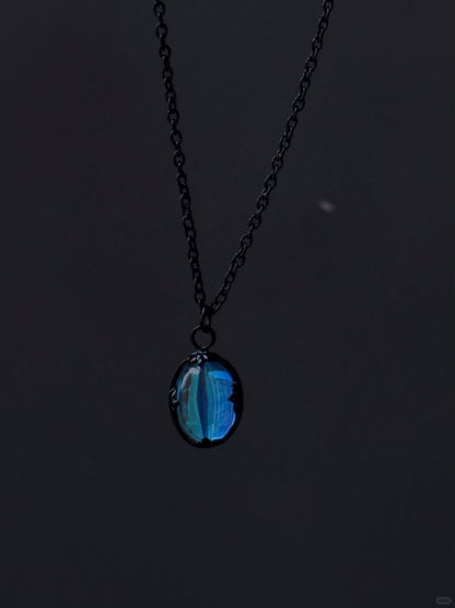 Blue Agate Soul Necklace | Minimalist Black Cord Pendant for Inner Depth & Self-Reflection