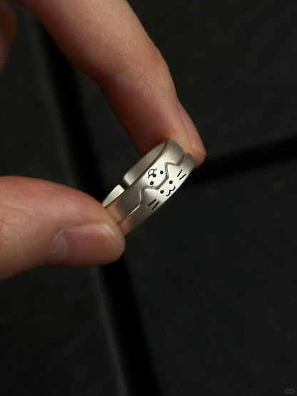 The World Is Torn, But We Sew It Back | Cat & Dog Couple Rings in Sterling Silver
