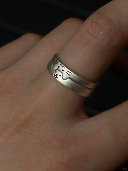 The World Is Torn, But We Sew It Back | Cat & Dog Couple Rings in Sterling Silver