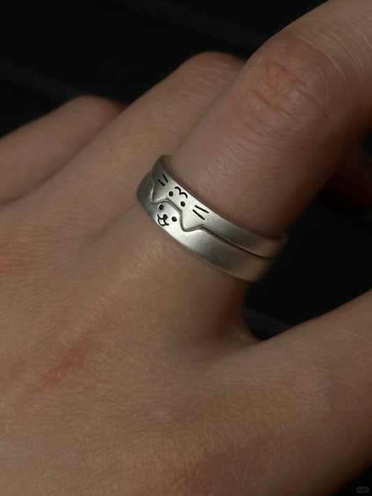 The World Is Torn, But We Sew It Back | Cat & Dog Couple Rings in Sterling Silver