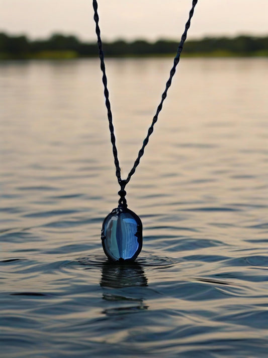 Blue Agate Soul Necklace | Minimalist Black Cord Pendant for Inner Depth & Self-Reflection