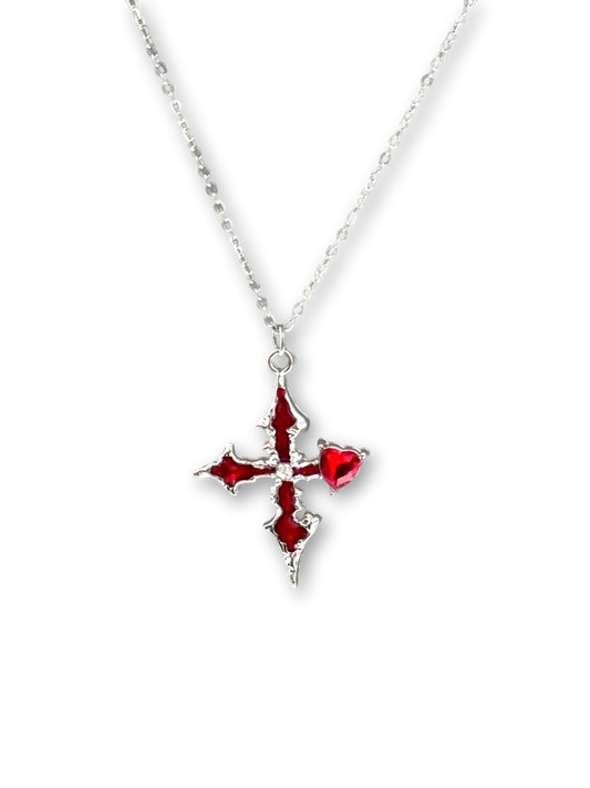Blood-Red Cross Necklace | Gothic Scarlet Elegance & Dark Design (Limited Edition)