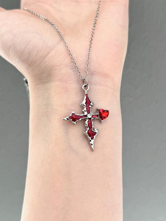 Blood-Red Cross Necklace | Gothic Scarlet Elegance & Dark Design (Limited Edition)
