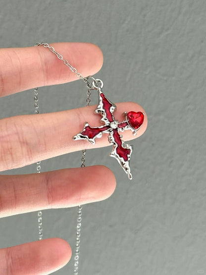 Blood-Red Cross Necklace | Gothic Scarlet Elegance & Dark Design (Limited Edition)