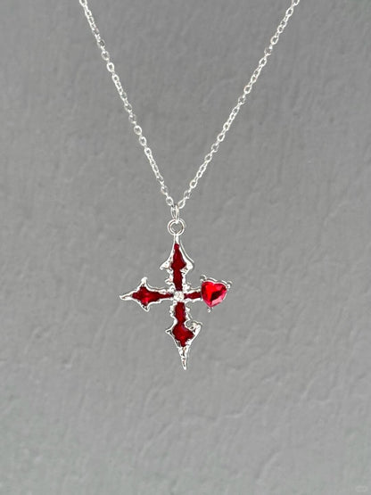 Blood-Red Cross Necklace | Gothic Scarlet Elegance & Dark Design (Limited Edition)