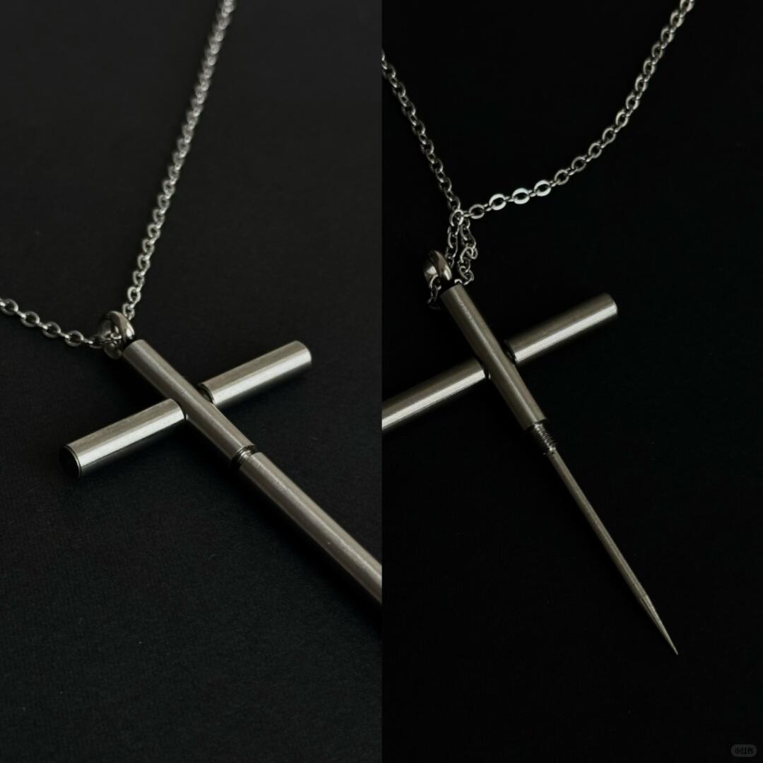 Hidden Blade Cross Necklace | Gothic Portable Knife Pendant for Urban Edge