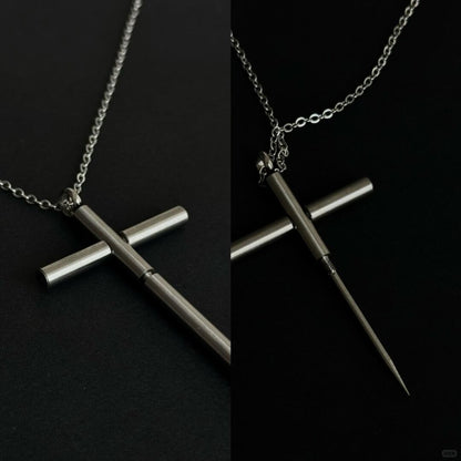 Hidden Blade Cross Necklace | Gothic Portable Knife Pendant for Urban Edge