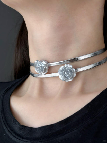 Roses under Moonlight Choker | Silver Elegance & Poetic Design (Limited Edition)