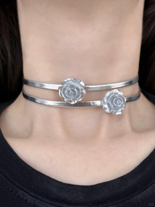Roses under Moonlight Choker | Silver Elegance & Poetic Design (Limited Edition)