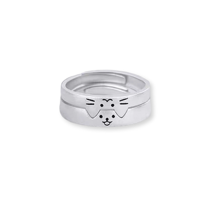 The World Is Torn, But We Sew It Back | Cat & Dog Couple Rings in Sterling Silver