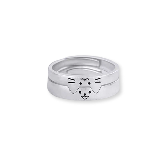 The World Is Torn, But We Sew It Back | Cat & Dog Couple Rings in Sterling Silver