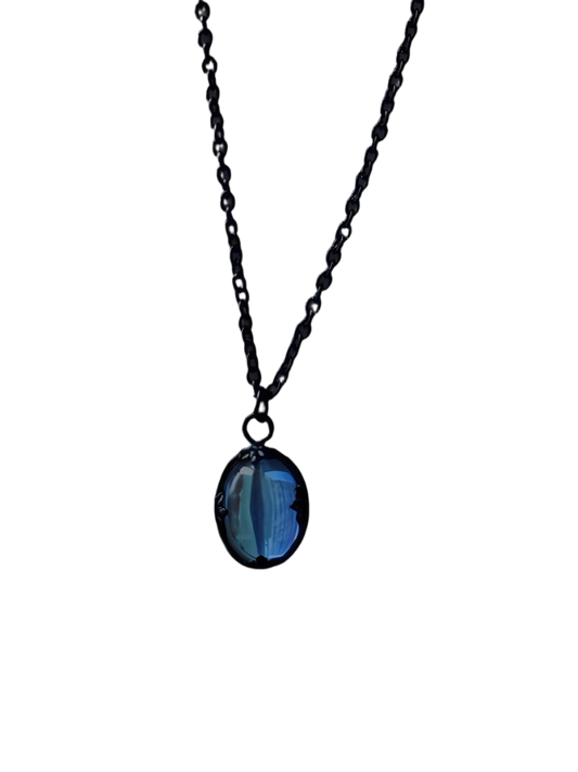 Blue Agate Soul Necklace | Minimalist Black Cord Pendant for Inner Depth & Self-Reflection
